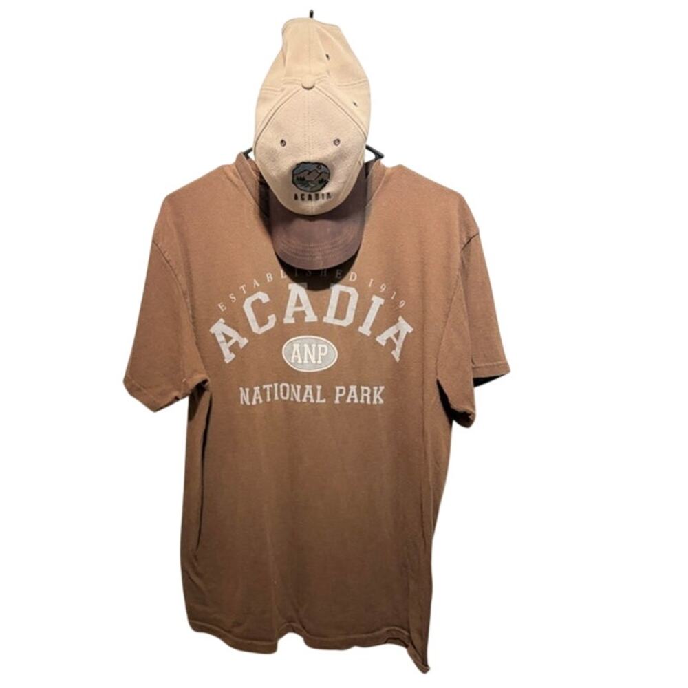Vintage Acadia National Park T Shirt & Embroidered Hat Souvenir Bundle Maine